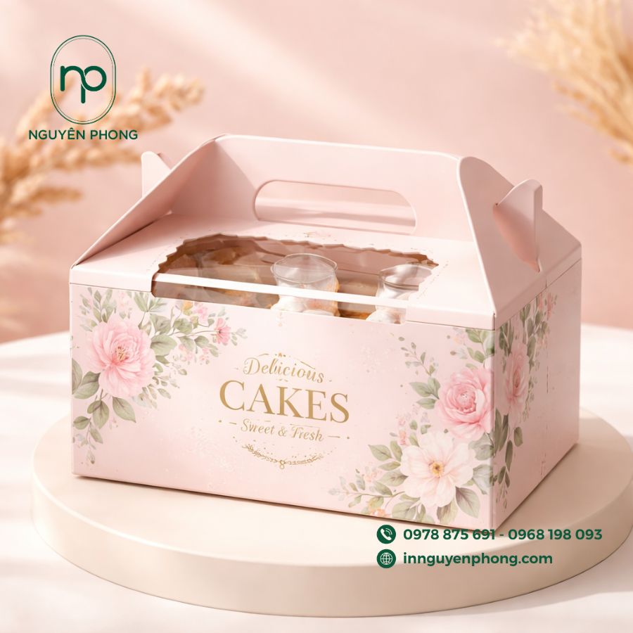 In hộp đựng bánh ngọt xinh xắn